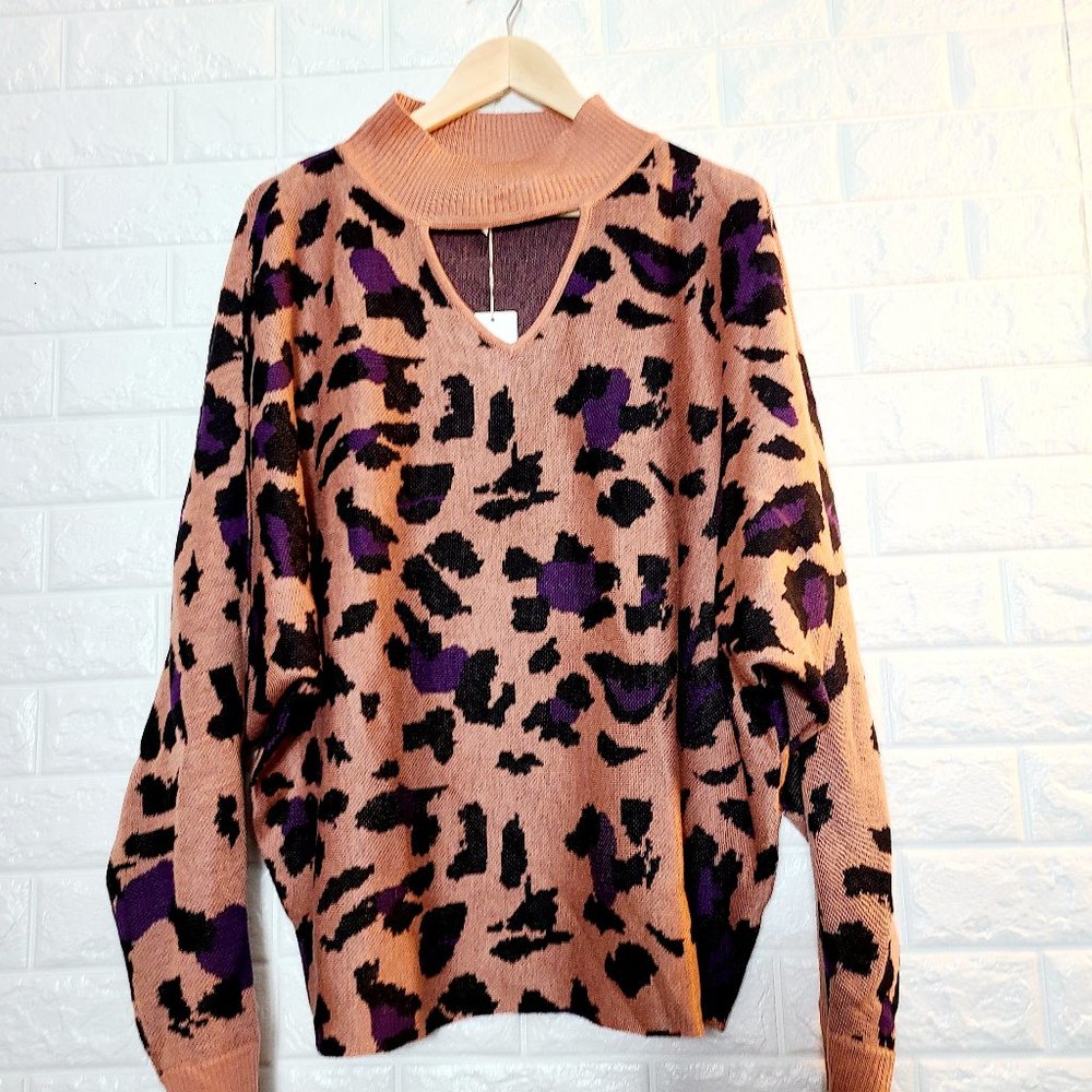 Leopard Print Mock Neck Sweater